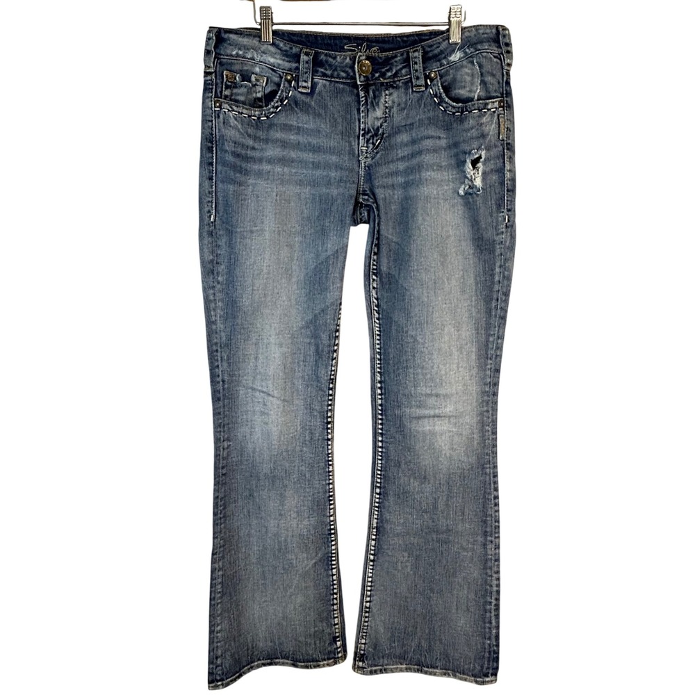 Silver Womens Aiko Bootcut Jeans W30 L33 Medium Blue Distressed Festival Western